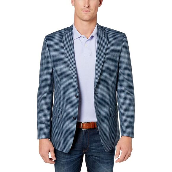Michael Kors Mens Modern-Fit Check Sport Coat 36 Regular Blue - NWT $295